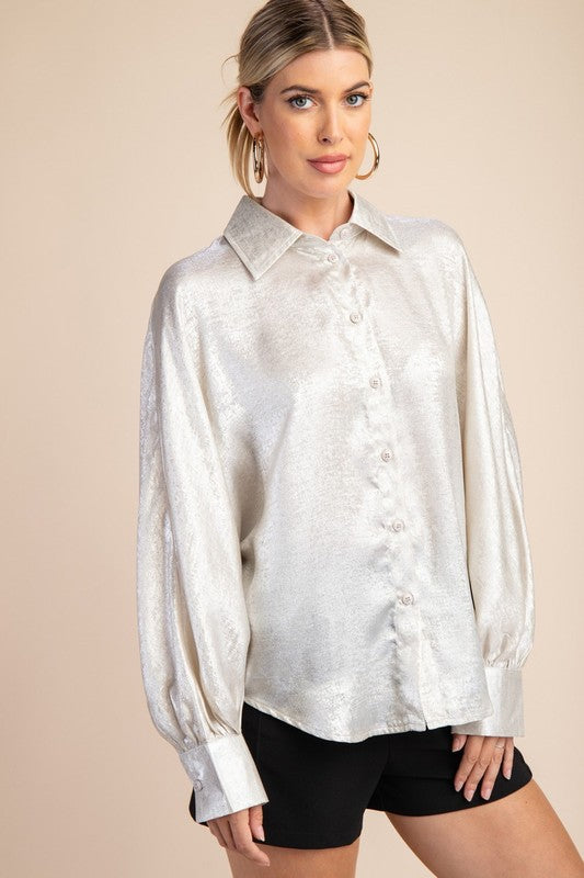 Creamy Silver Button Blouse