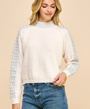 Load image into Gallery viewer, Ivory/Grey Stitching Mock Neck Sweater