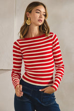 Load image into Gallery viewer, Red Striped Soft LS Sweater Top