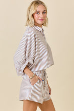 Load image into Gallery viewer, Mocha/White Striped Oversized Shirt w/ Shorts Set