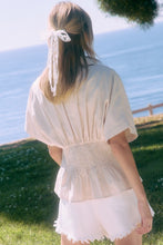 Load image into Gallery viewer, Ecru Striped Peplum Waist Button Up Top