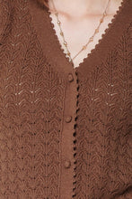 Load image into Gallery viewer, Brown V-Neck Scalloped SS Cardigan Sweater