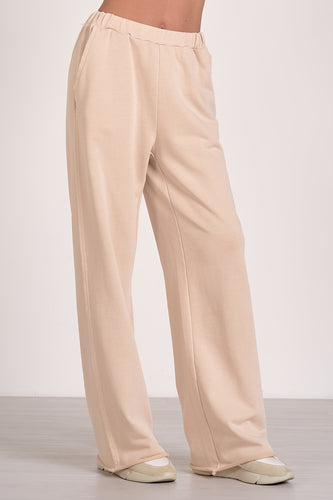 Sand Elastic Waist Wide Leg Casual Pant