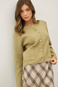 Lt. Olive Gold Button Cardigan Top