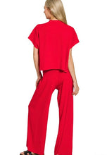 Load image into Gallery viewer, Viscose SS Sweater Top w/ Pant Set Ruby Red