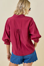 Load image into Gallery viewer, Button Down Collared 3/4 Puff Slv Top Maroon