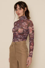 Load image into Gallery viewer, Burgundy Floral Shirring Mock Neck Bodysuit