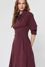 Load image into Gallery viewer, Maroon 3/4 Button Down A-Line Midi Dress