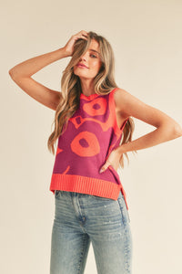 Orange/Magenta Floral Sweater Vest