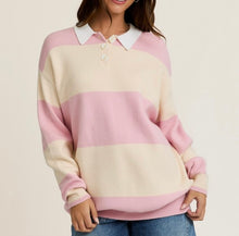 Load image into Gallery viewer, Pink Cream Striped Collar Sweater