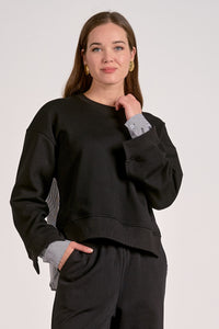 Black Mixed Media Sweatshirt Top