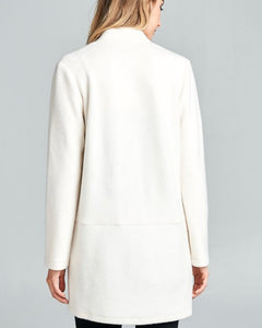 Cream Collarless Long Jacket