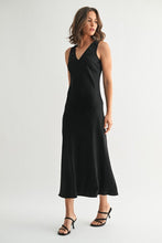 Load image into Gallery viewer, Black Satin V-Neck Maxi Dress