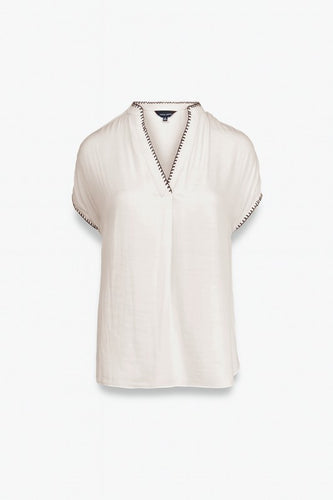 Whipstitch SS V-Neck Blouse Beige