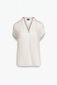 Whipstitch SS V-Neck Blouse Beige