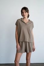 Load image into Gallery viewer, Mocha Relaxed Collared SS Sweatshirt/Short Set