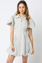 Load image into Gallery viewer, White/Black Striped Zipper Dress