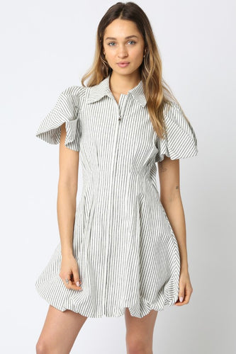 White/Black Striped Zipper Dress