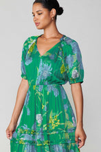 Load image into Gallery viewer, Green Floral SS V-Neck Ruffle Pleated Long Dress