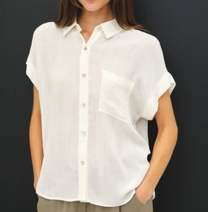 Lightweight Button Collar Top Off White