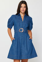 Load image into Gallery viewer, Denim Collared Belted Button Down Mini Dress