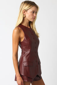 Maroon Slvls Leather Button Down Top