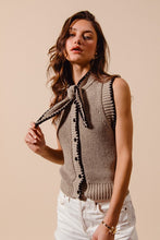 Load image into Gallery viewer, Taupe/Black Tie Neck Sweater Vest Top