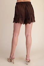 Load image into Gallery viewer, Brown Satin Lace Trim Shorts