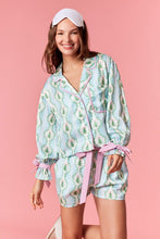 Load image into Gallery viewer, Christmas Printed Satin Top + Shorts PJ Set Blue/Green