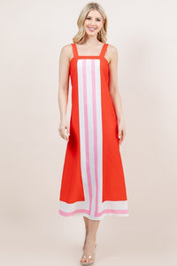Red/Pink Striped Slvls Square Neck Maxi Dress