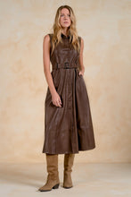 Load image into Gallery viewer, Brown Leather Belted Slvls Button Maxi Dress