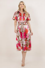 Load image into Gallery viewer, Pink Floral Print Button Down Midi Dress