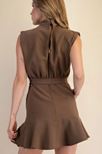 Load image into Gallery viewer, Mock Neck Slvls Tie Front Dress Mocha