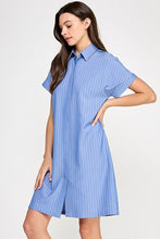 Load image into Gallery viewer, Blue Striped SS Shirt Dress