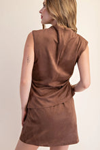 Load image into Gallery viewer, Chocolate Suede Mock Neck Asymmetric Hem Top