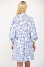 Load image into Gallery viewer, White/Blue Floral Puff Slv Mini Dress
