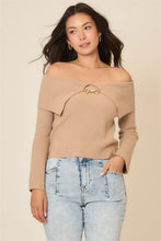 Load image into Gallery viewer, Taupe Cropped OTS Shawl Collar Sweater