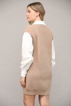 Load image into Gallery viewer, Latte/White Cable Knit Twofer Shirt Dress