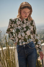 Load image into Gallery viewer, Green Cream Floral Ruffle Blouse