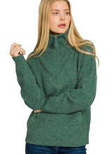 Load image into Gallery viewer, Half Zip High Collared Pullover Sweater Dk Green