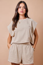Load image into Gallery viewer, Tan/Brown Soft Striped Top + Shorts Set