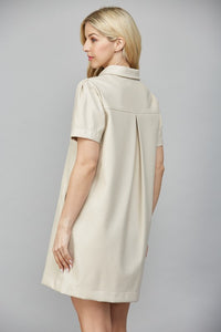 Ecru Front Pocket Button Down Leather Dress