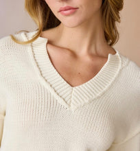 Load image into Gallery viewer, Cream V-Neck Solid Sweater