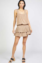Load image into Gallery viewer, Taupe Printed Smocked Waist Tiered Mini Dress