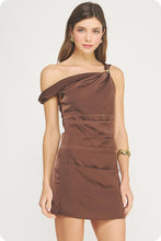 Load image into Gallery viewer, Chocolate Brown Twist Bead Satin Dress