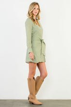 Load image into Gallery viewer, Green Striped LS Tie Frnt Dress (THML)