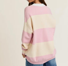 Load image into Gallery viewer, Pink Cream Striped Collar Sweater