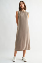 Load image into Gallery viewer, Taupe Satin Rib Neck Midi Dress