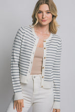 Load image into Gallery viewer, Ivory Striped Gold Button Cardigan