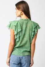 Load image into Gallery viewer, Green Floral Ruffle Slv Top